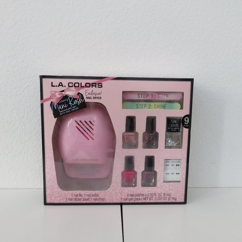 (#I-1) Pink 9-Piece Mani Rush Manicure Gift Set With Nail Dryer